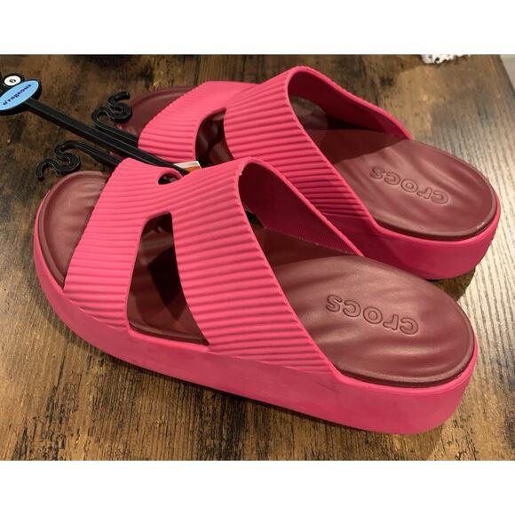Crocs Sandals Getaway Groove Platform H-Strap Dragon Fruit Pink Women's Size 9 - Picture 2 of 5